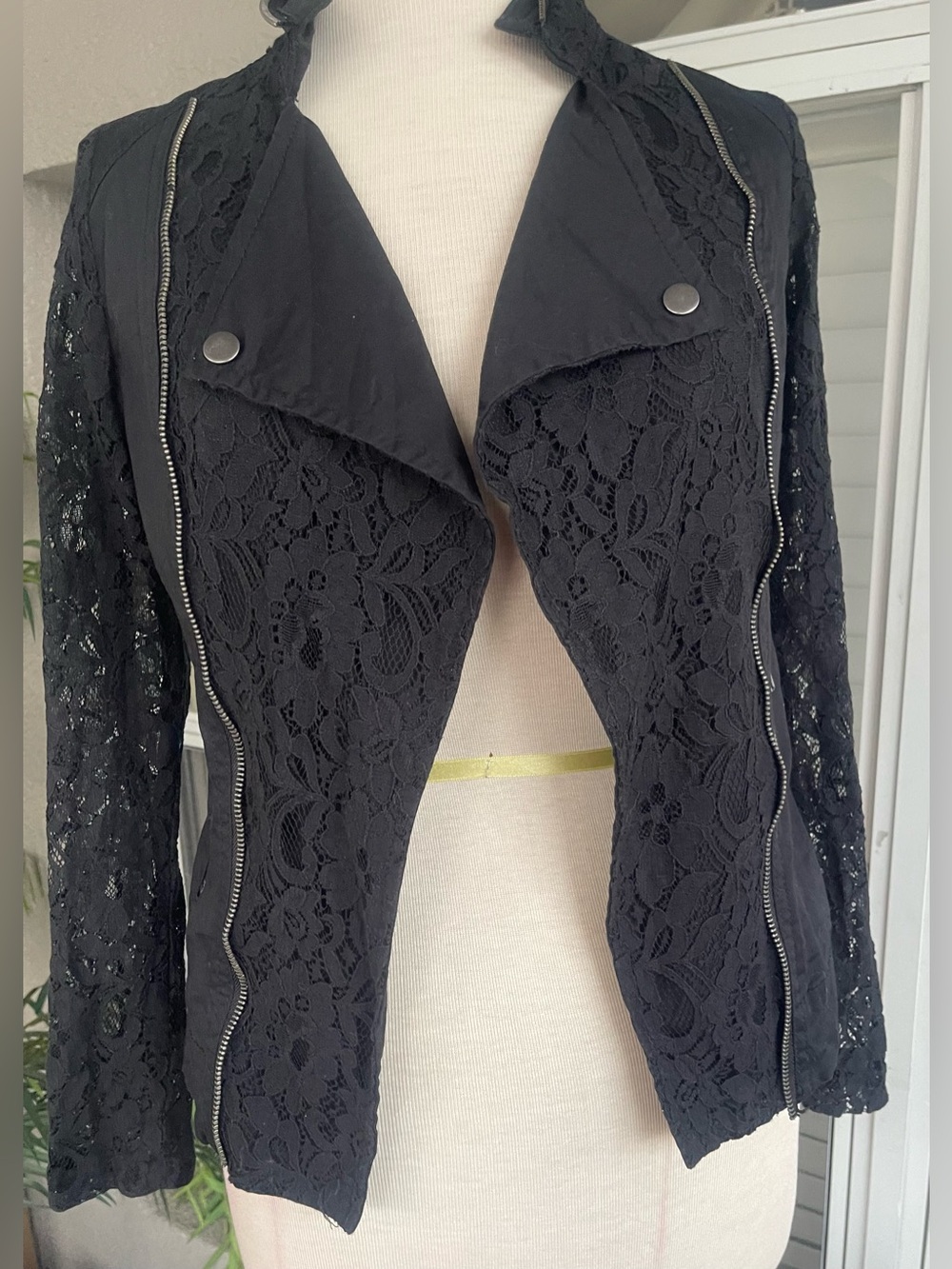 Vanity Black Lace Blazer Jacket with Zip Trim